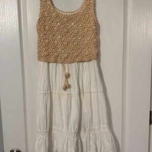 ANTHROPOLOGIE Beckett Crochet Beige Sleeveless Eyelet Midi Dress Size S